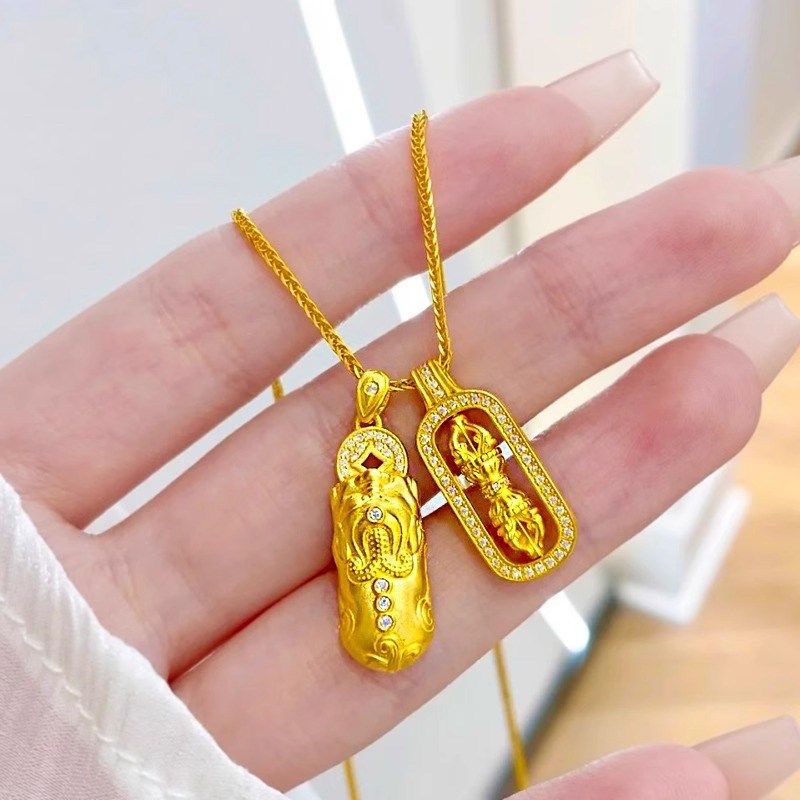 铜合金吊坠 满镶嵌貔貅降魔杵镀k金吊坠女款链子饰品项链精工版