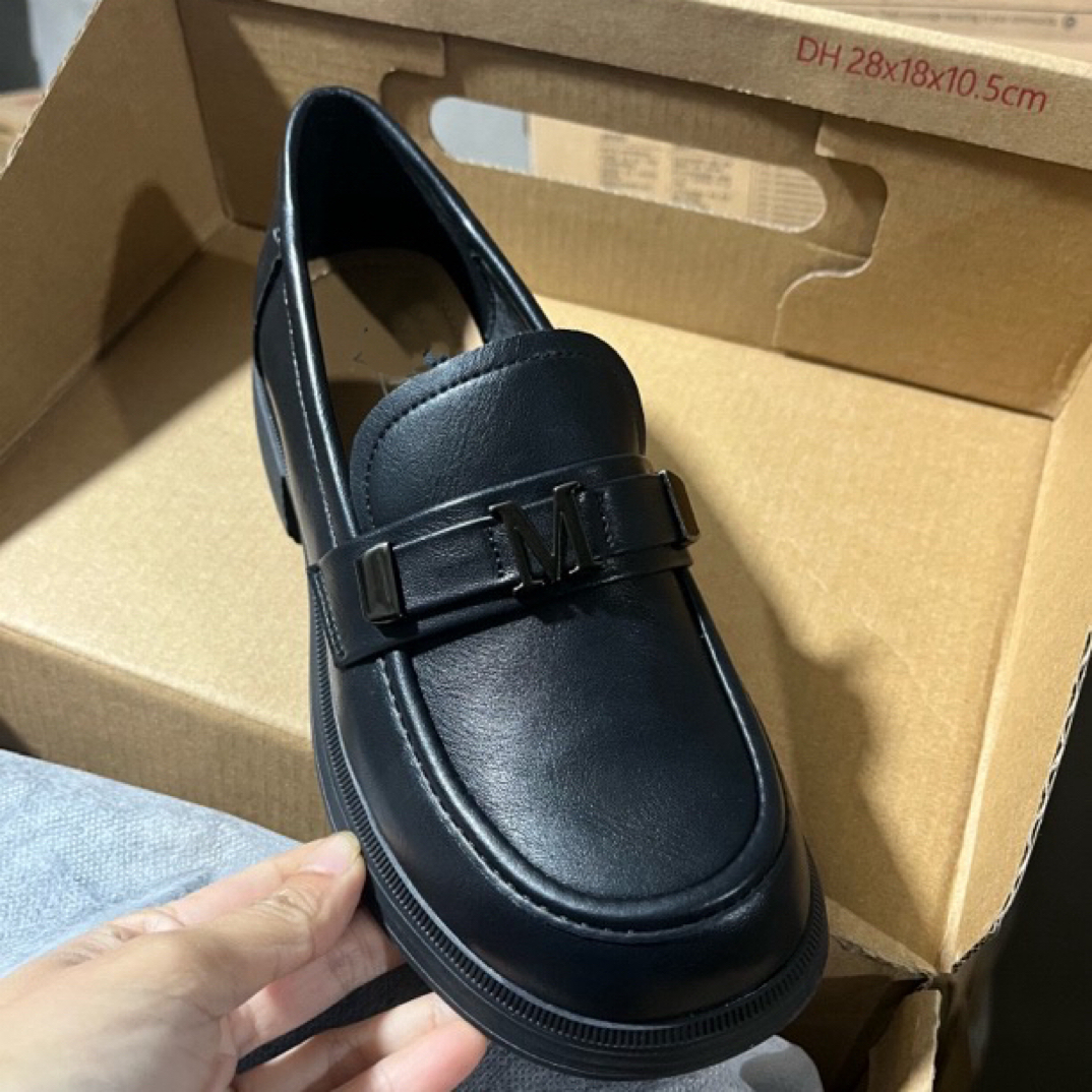 乐福鞋新款1213女鞋子英伦风黑色厚底小皮鞋软皮女单鞋24Q