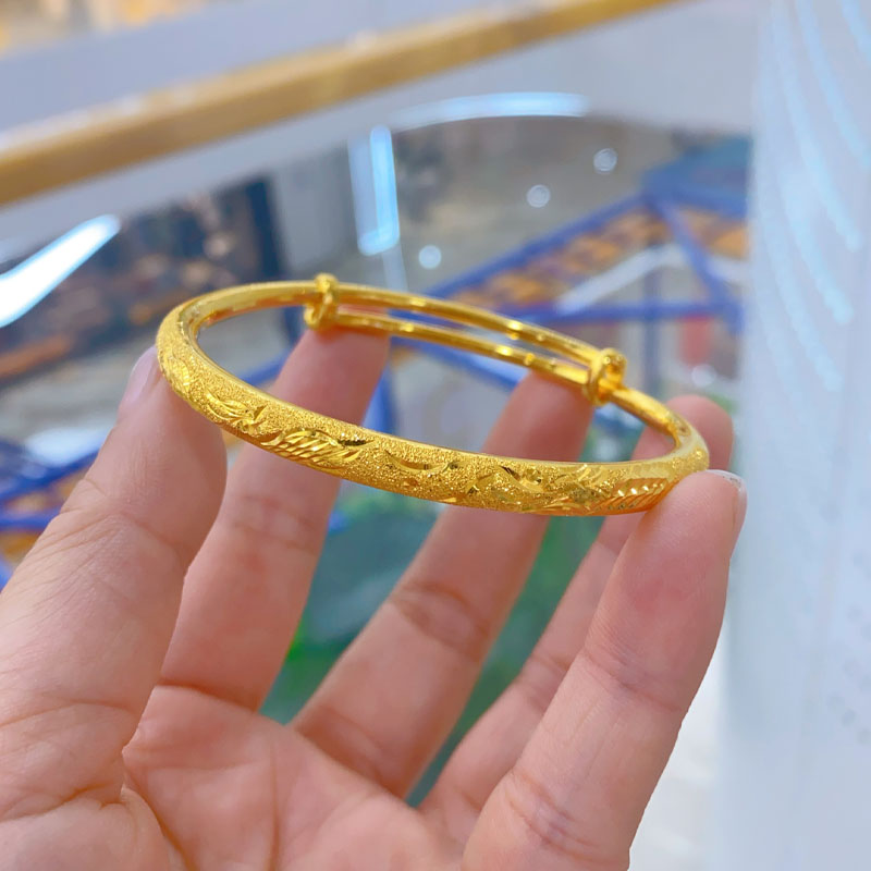 足银手镯 龙凤推拉手镯女款时尚百搭女士磨砂精美素款可调节