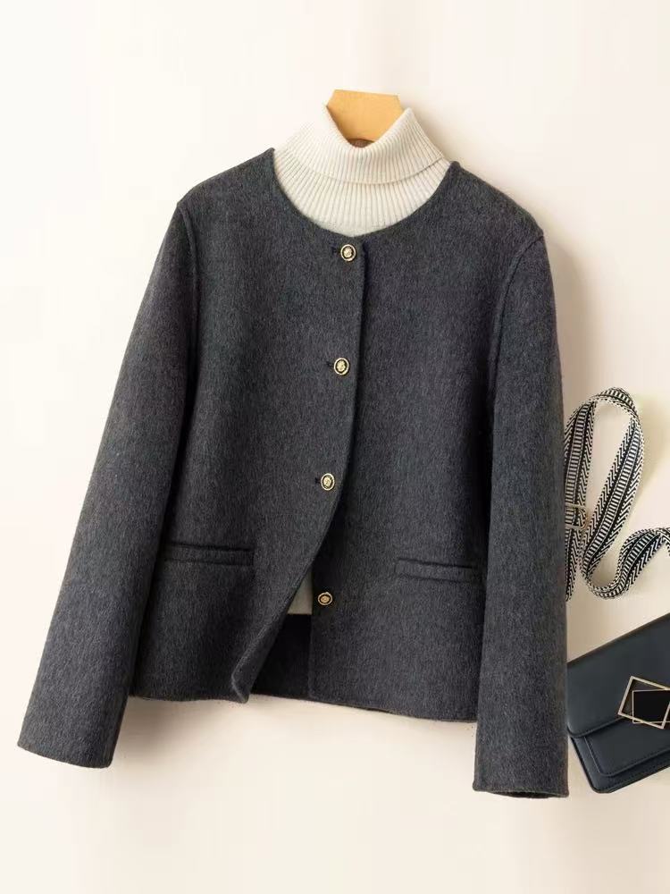 双面气质短款小个双面呢大衣针织毛呢外套透气秋冬