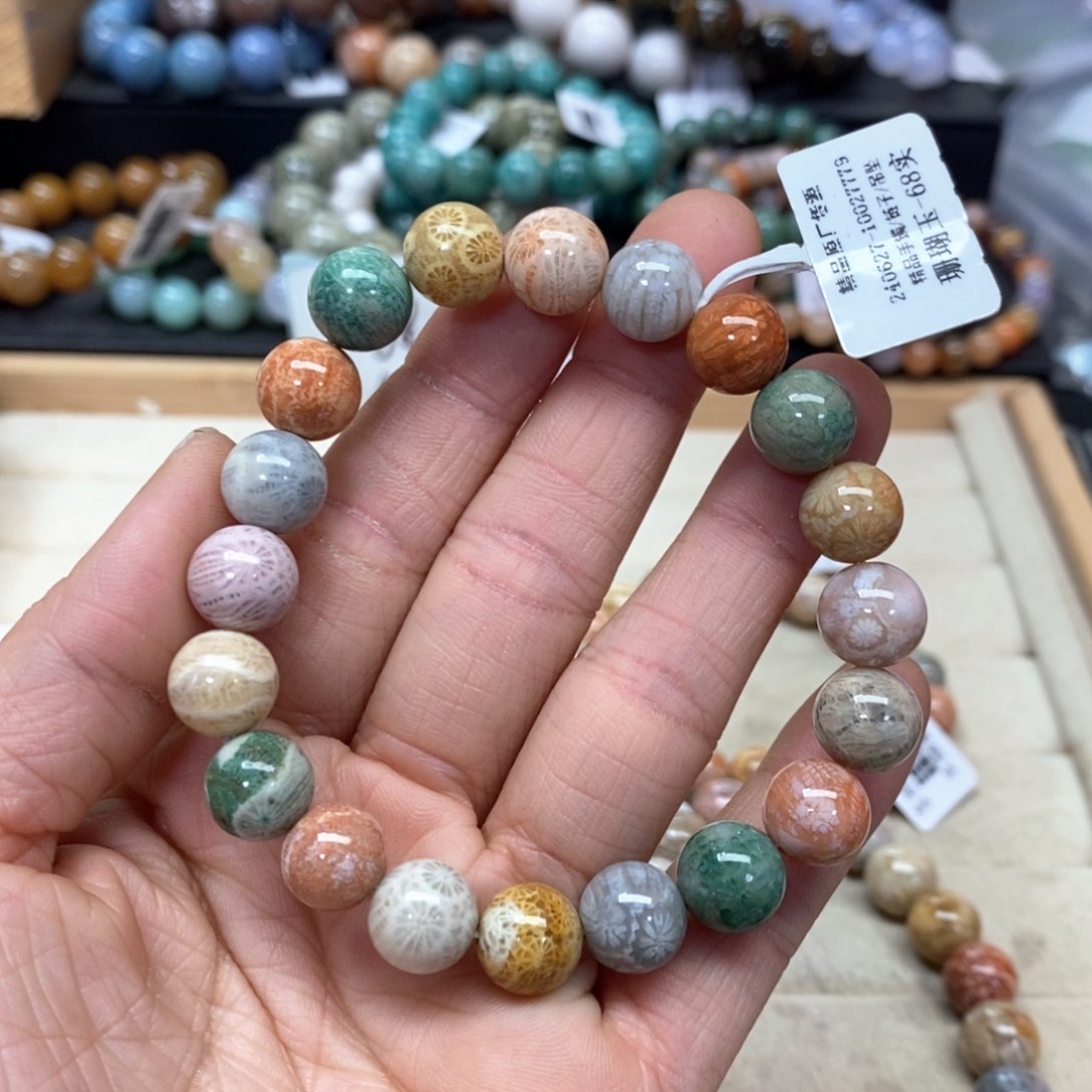 硅化珊瑚（珊瑚玉）手链未镶嵌我***肉242