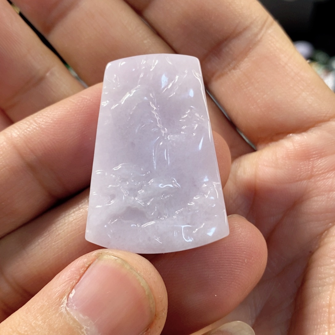 翡翠吊坠(不含链)未镶嵌缅甸翡翠A货山水紫色有瑕疵