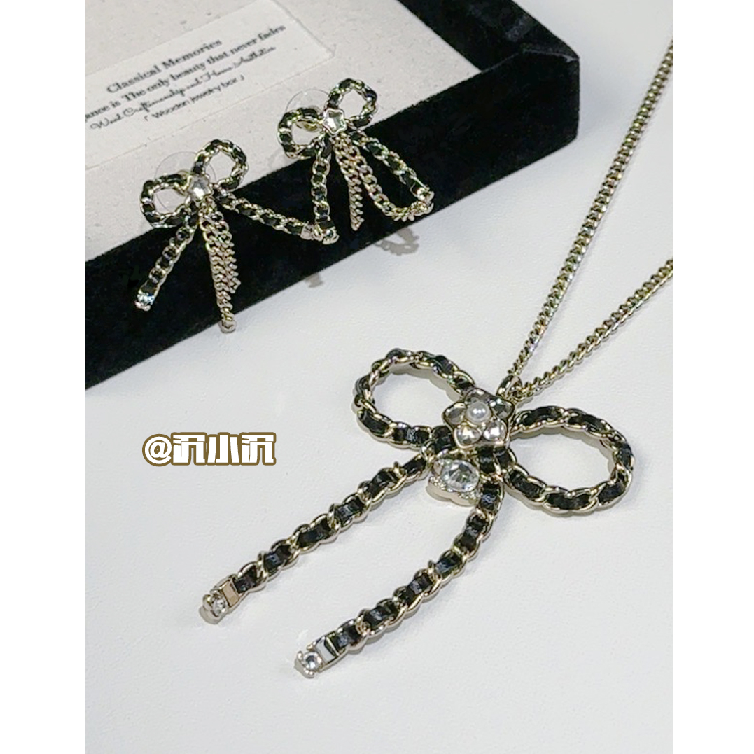 铜合金项链 【黑色编织大蝴蝶结项链C219】高版本时尚气质百搭项链