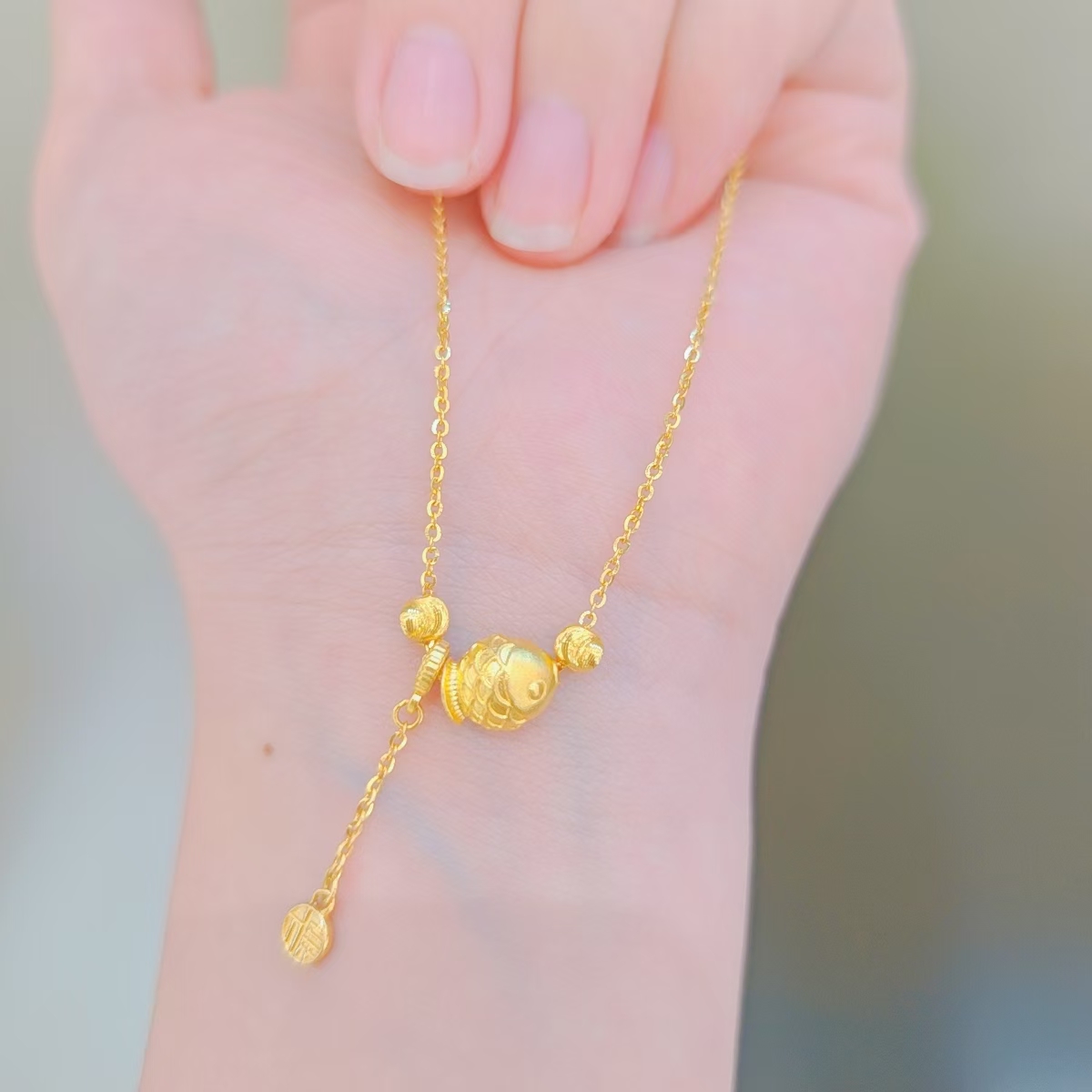 足金999福牌小胖鱼黄金套链时尚百搭黄金首饰项链