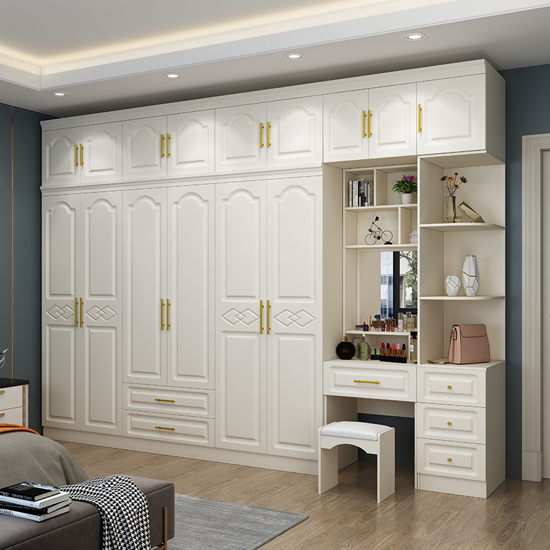 免漆现代简约家用柜子出租房用免安装白色四六门整体衣橱欧式简易