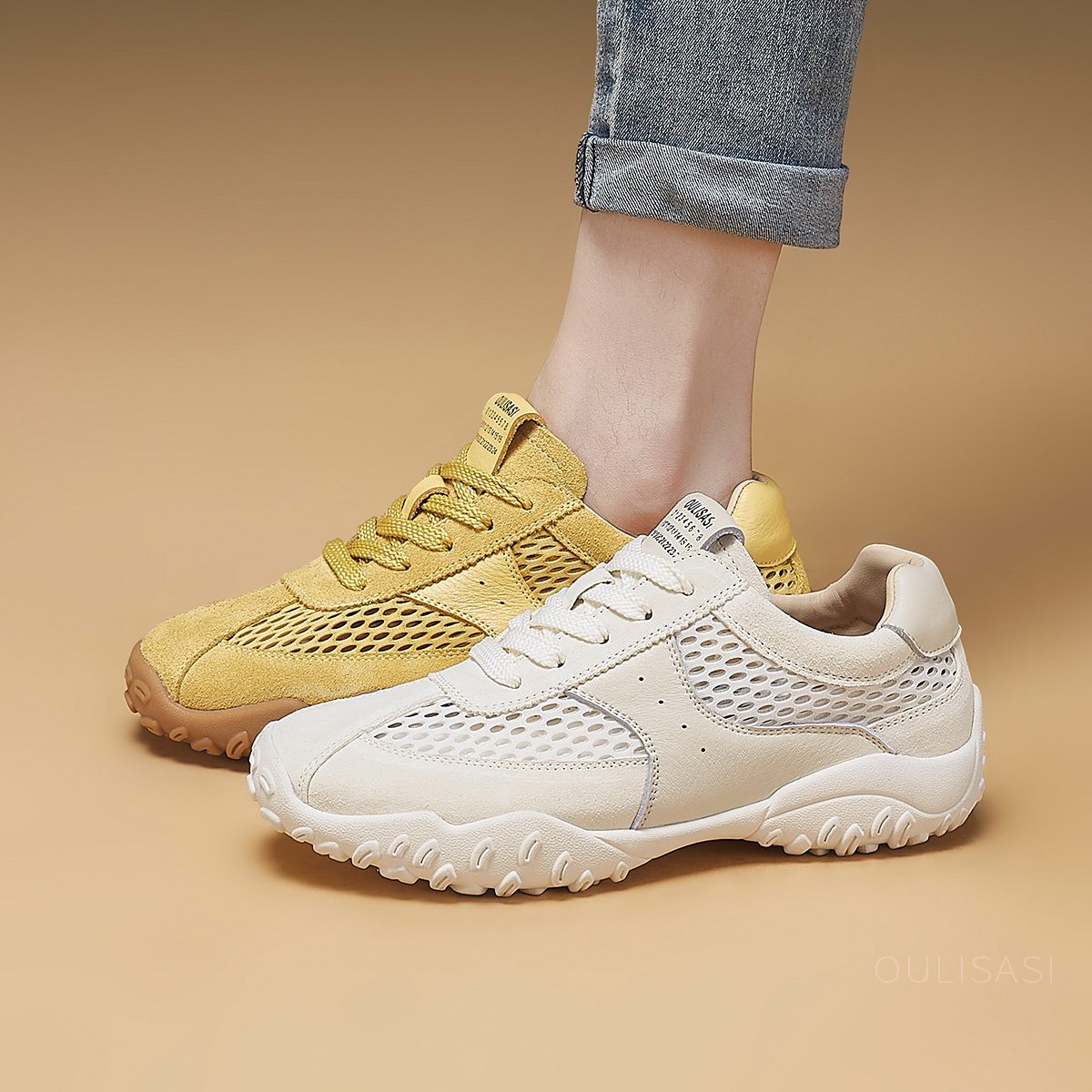 Oulisasi2025春季单鞋新款软牛皮轻便好穿不累脚冰丝莱卡女鞋