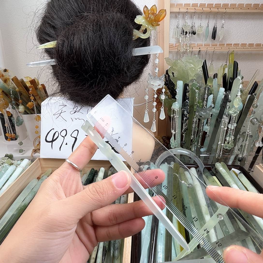 蛇纹石玉发饰未镶嵌长度14.2