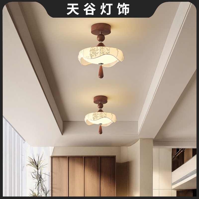 中古风入户玄关灯走廊灯布艺南洋风阳台灯创意印花宋代美学过道灯