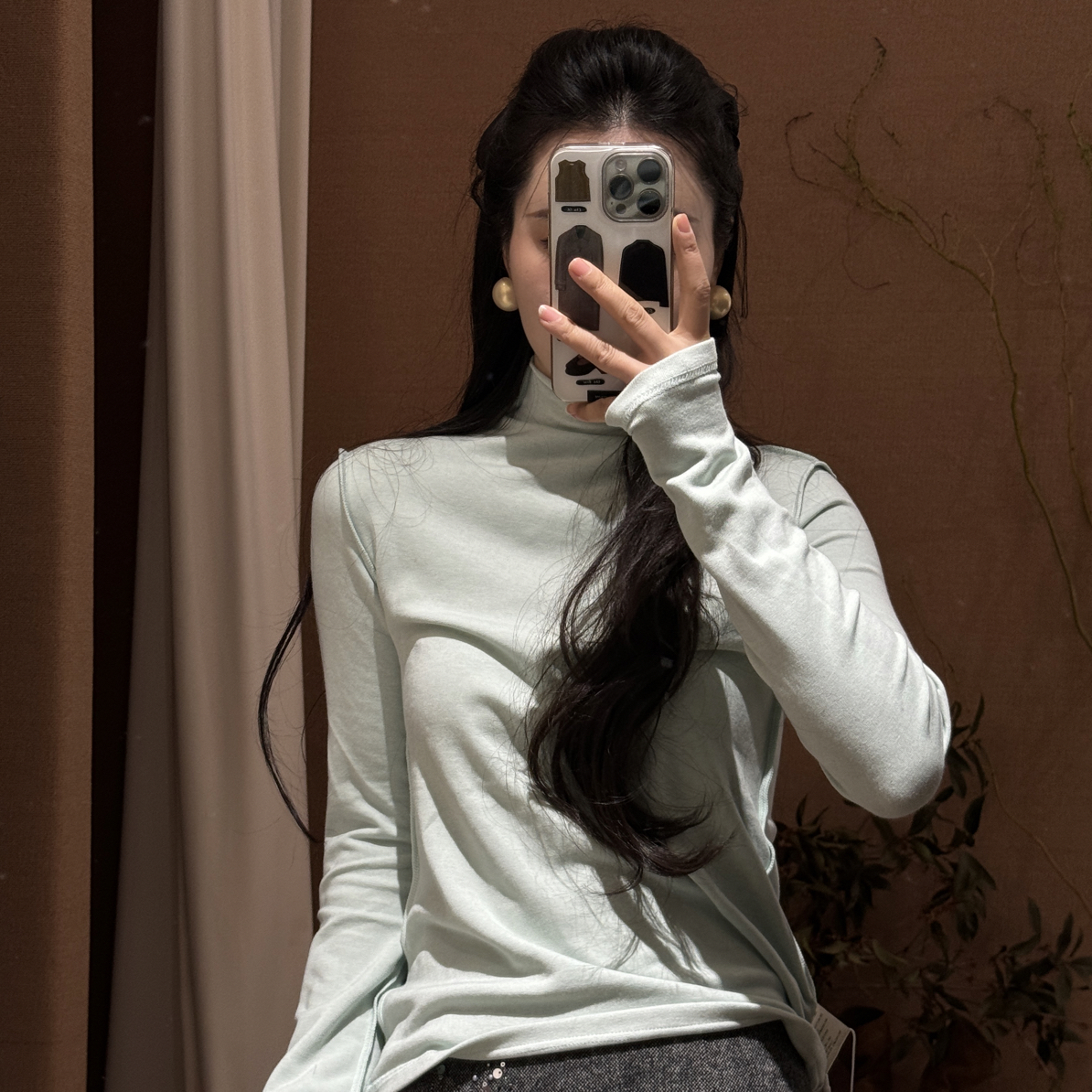 内磨毛加厚木耳边打底弹力棉羊毛混纺打底T恤