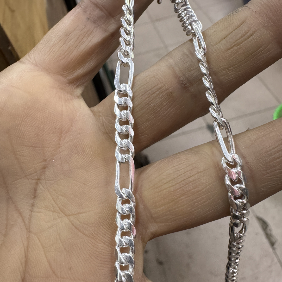 链子足银 999纯银项链男士 霸气粗款镀白银扁身男项链马鞭侧身链 