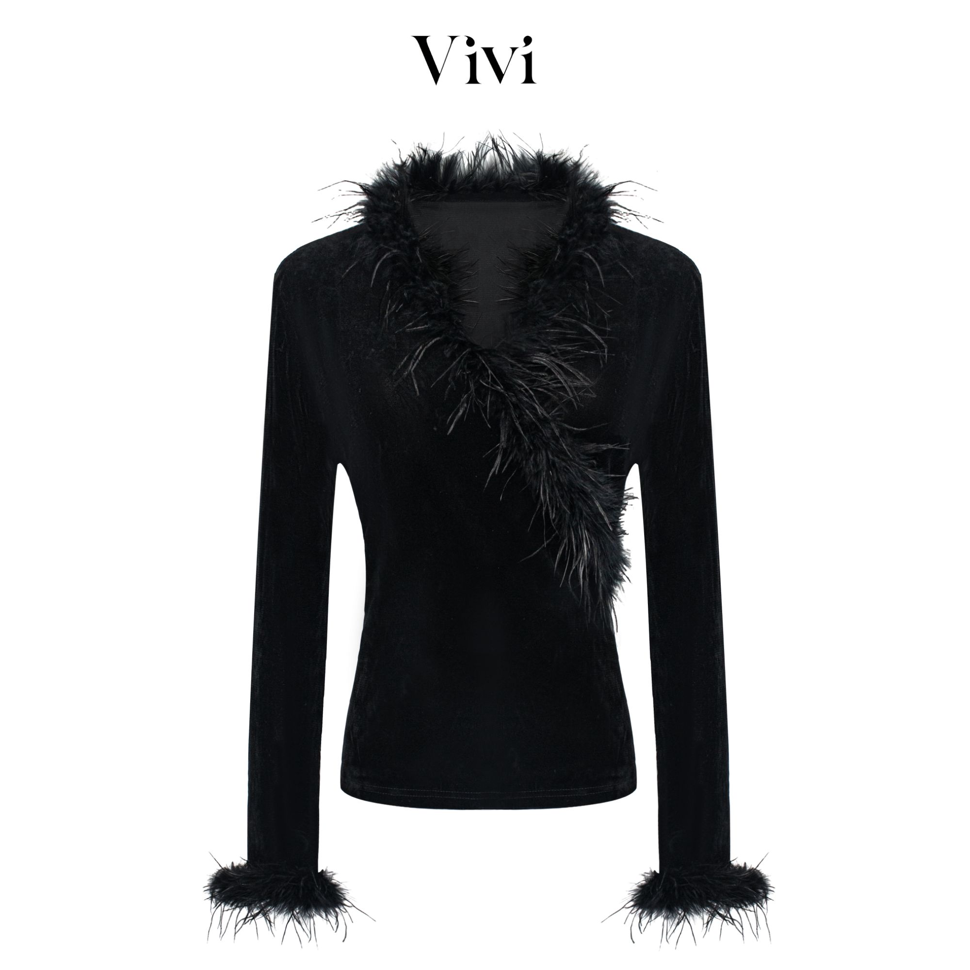 轻奢重工时尚百搭秋冬V领毛毛打底衫200-25120402