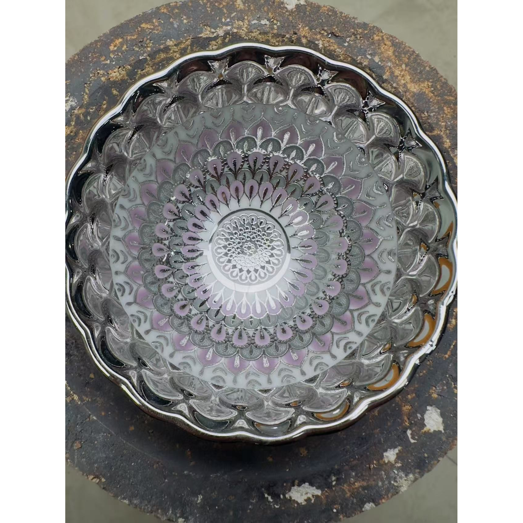 高端茶器 银孔雀葵口杯