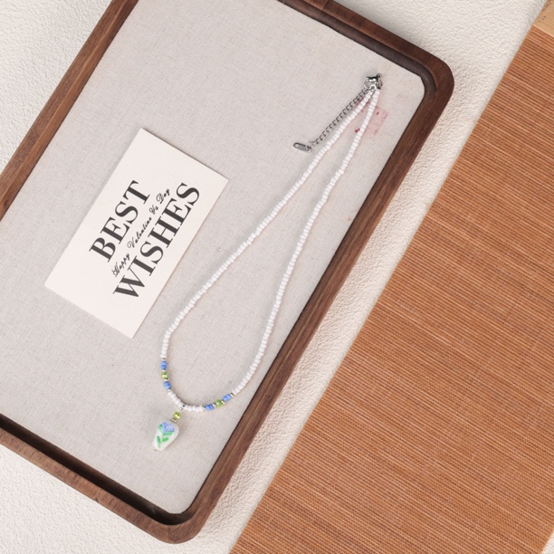 合金项链 LZ3315蓝紫色小花白色小米珠琉璃项链