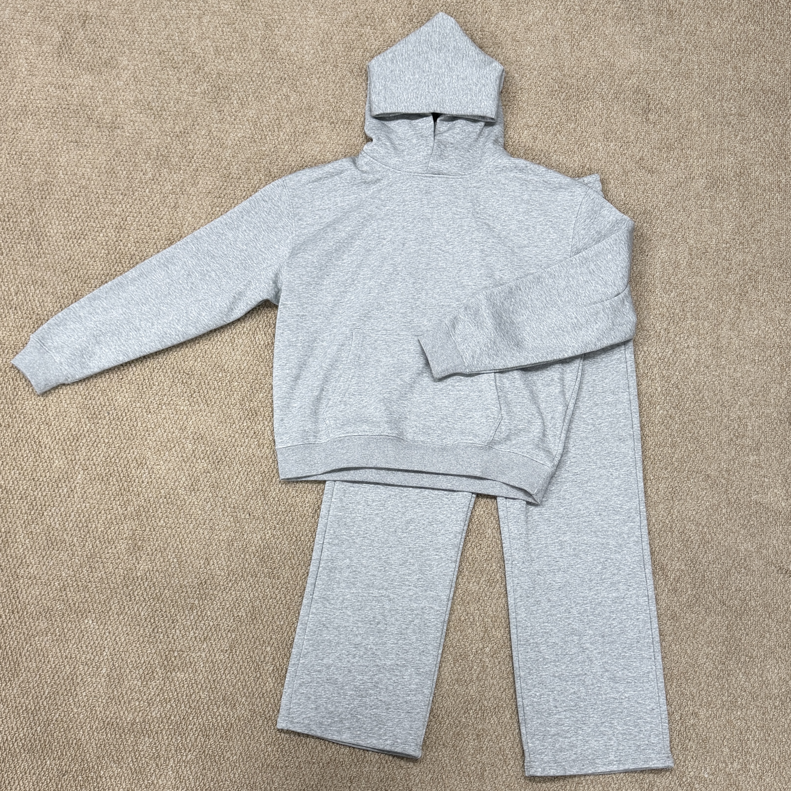 无性别灰色加绒套头帽衫套装