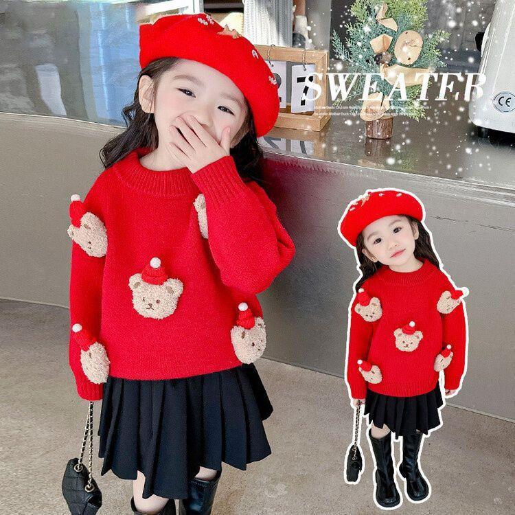 儿童女童宝宝小童女宝童装秋冬冬装洋气韩版针织衫毛衣套头上衣打