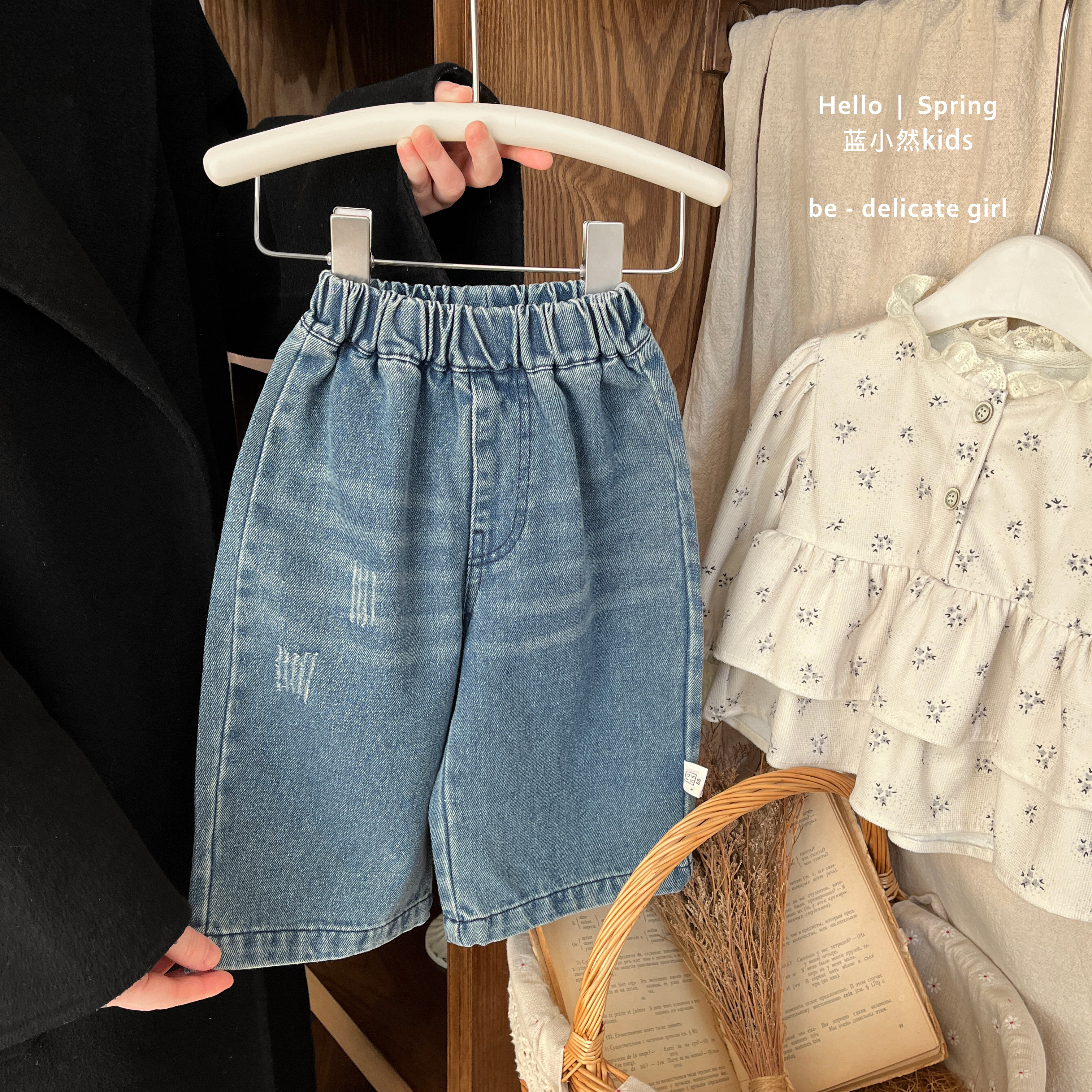 K25C08春秋款女童宝宝休闲阔腿裤牛仔裤儿童长裤婴儿薄款百搭