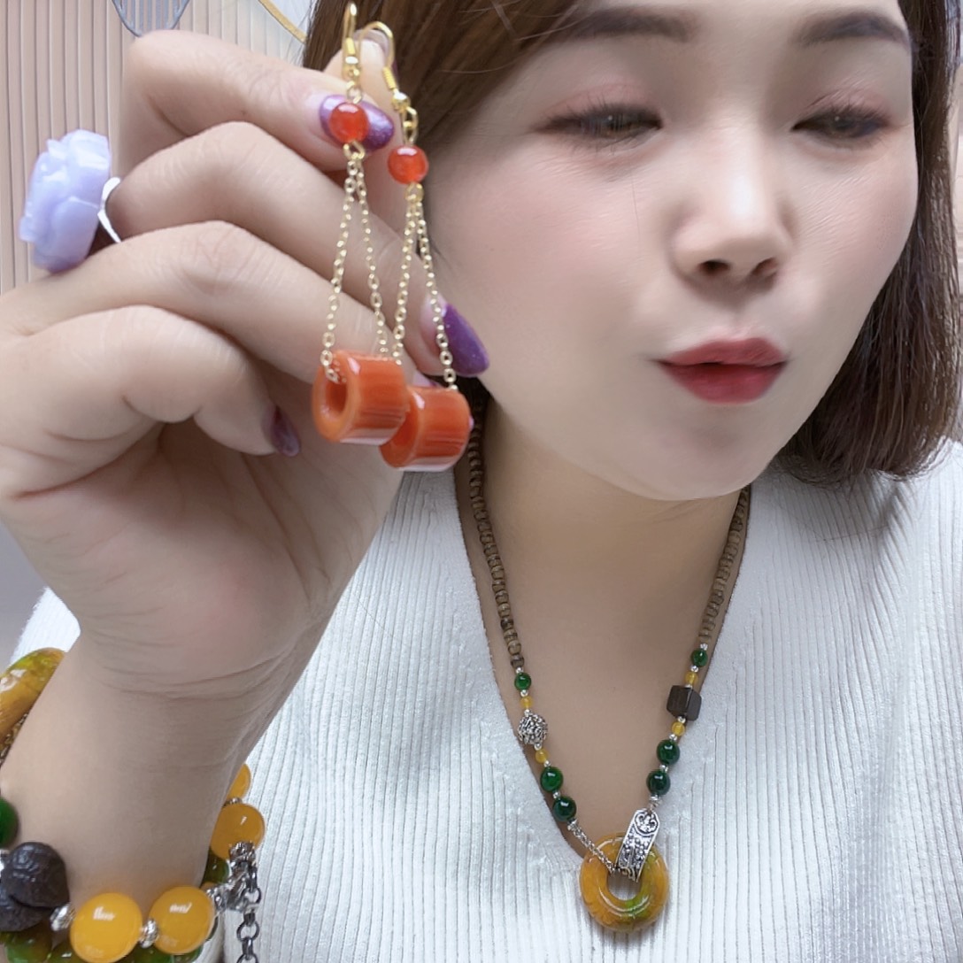 玛瑙/玉髓合金颈饰耳坠