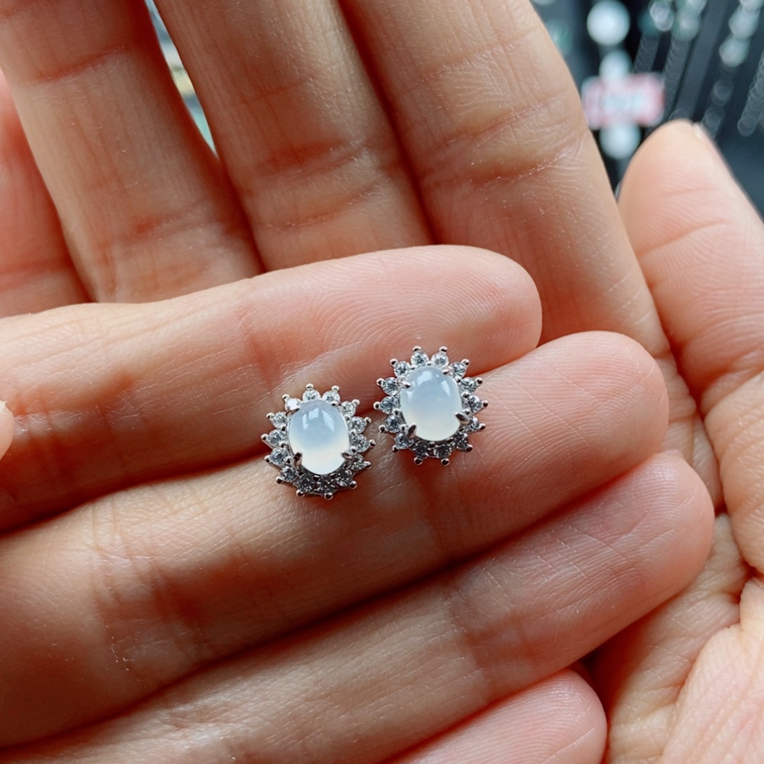 翡翠耳饰银S925镶嵌翡翠首饰