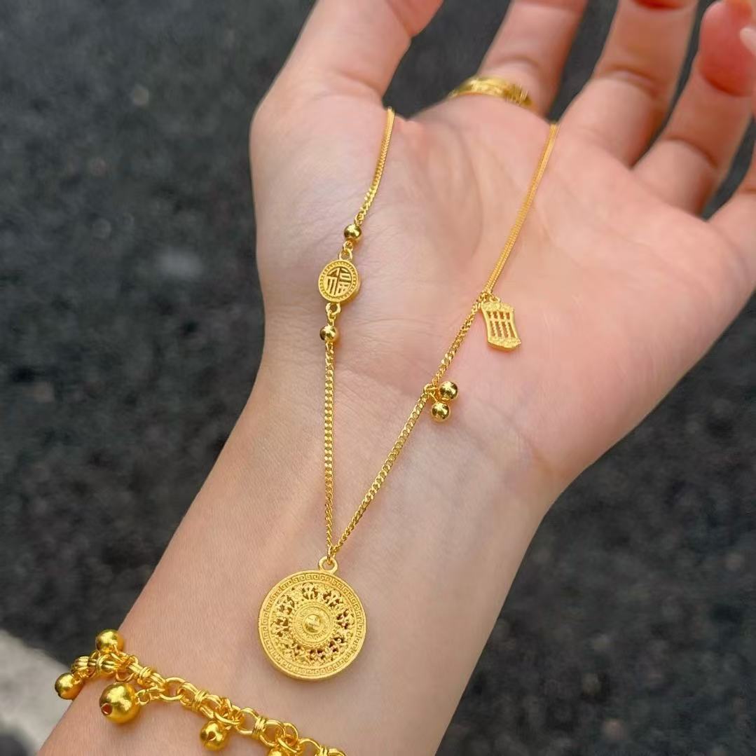 高定精工小算盘福牌八宝罗盘项链 