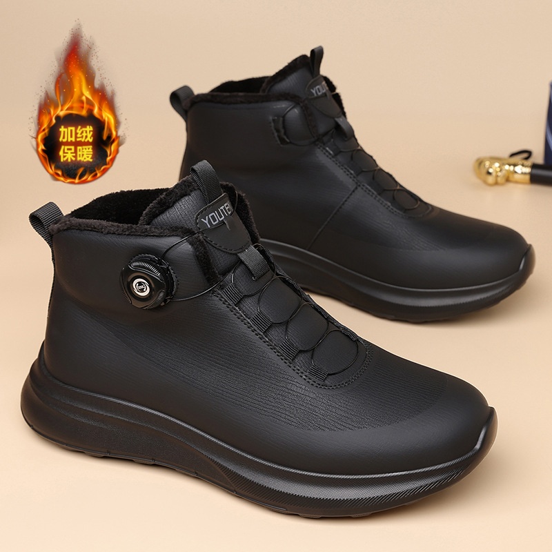 旋转扣软底高帮鞋男真皮2025冬季新款男鞋加绒保暖棉鞋时尚雪地靴