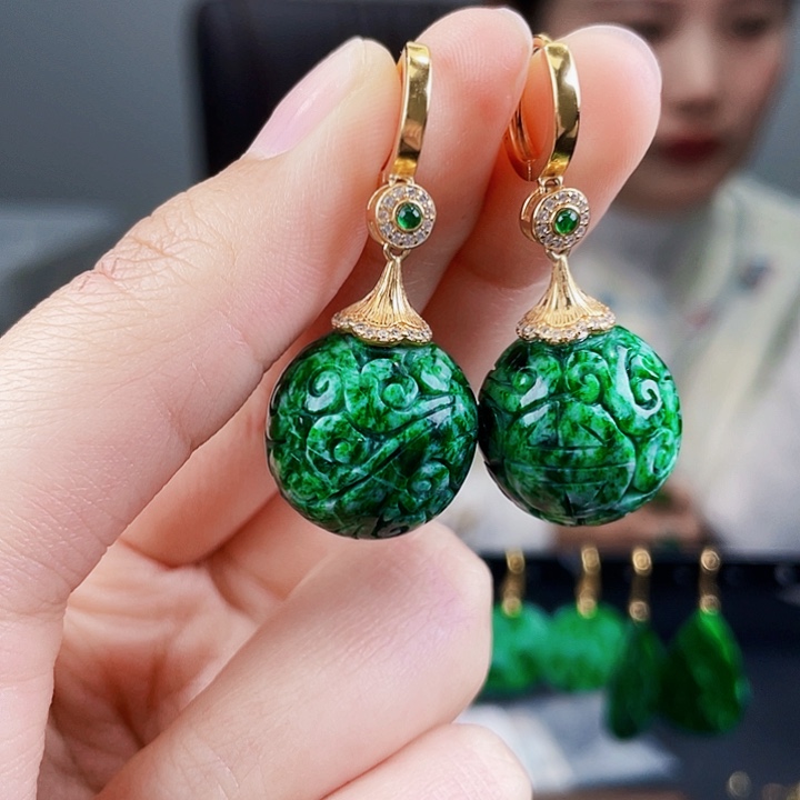 翡翠耳饰银S925镶嵌饰品