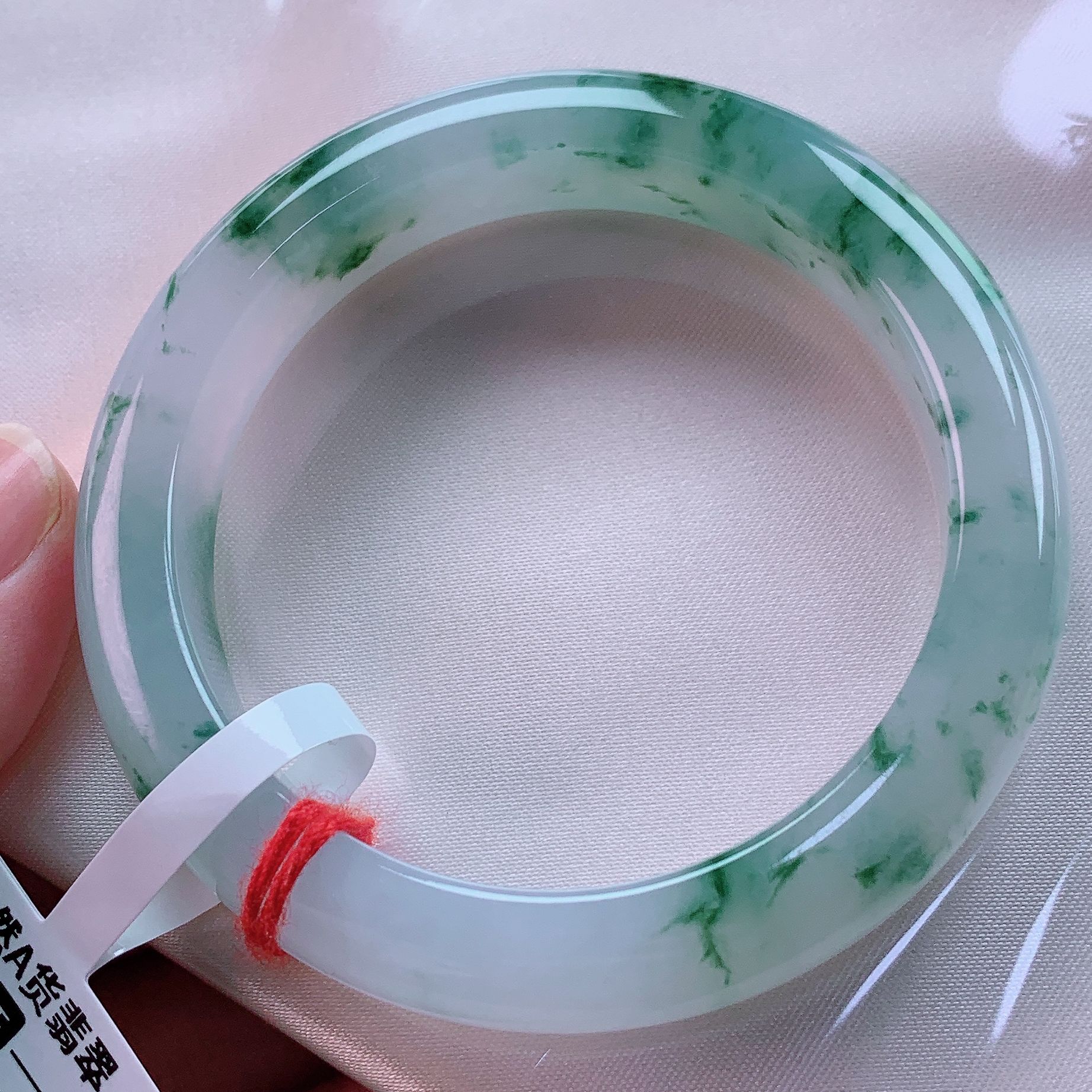 54圈高冰飘花翡翠手镯女款推荐自留飘绿花缅甸纯天然A货翡翠