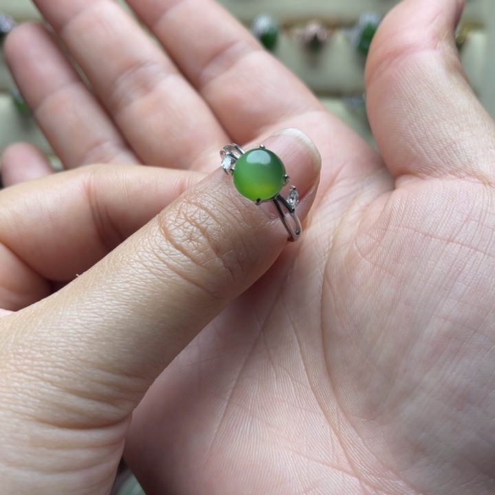 和田玉（碧玉）银S925镶嵌戒指