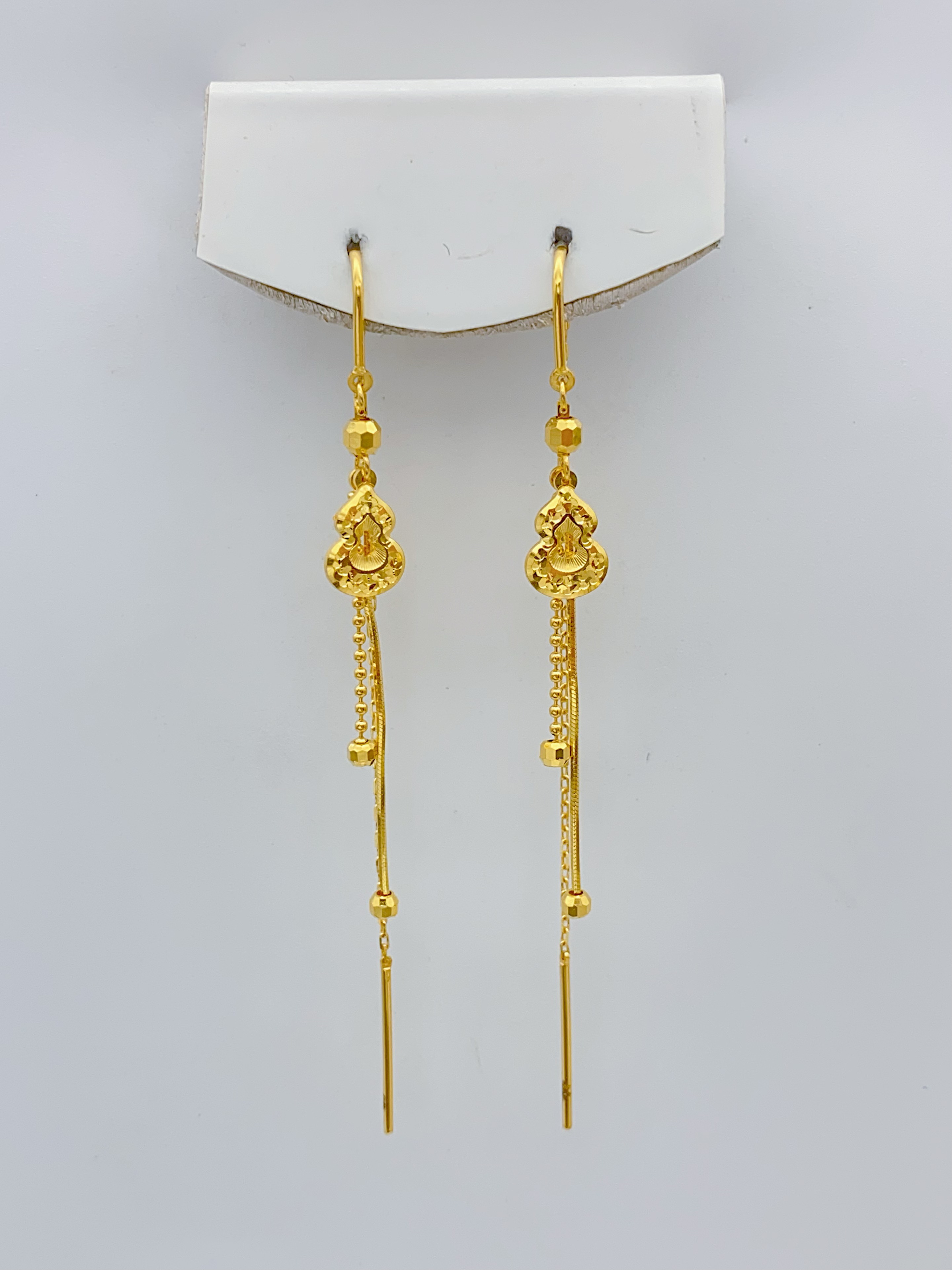 老庙黄金2 足金 精工5G工艺 龙鳞葫芦流苏 U型耳线 2.91克