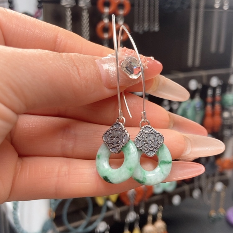 【闪购商品】翡翠耳饰银S925镶嵌耳饰