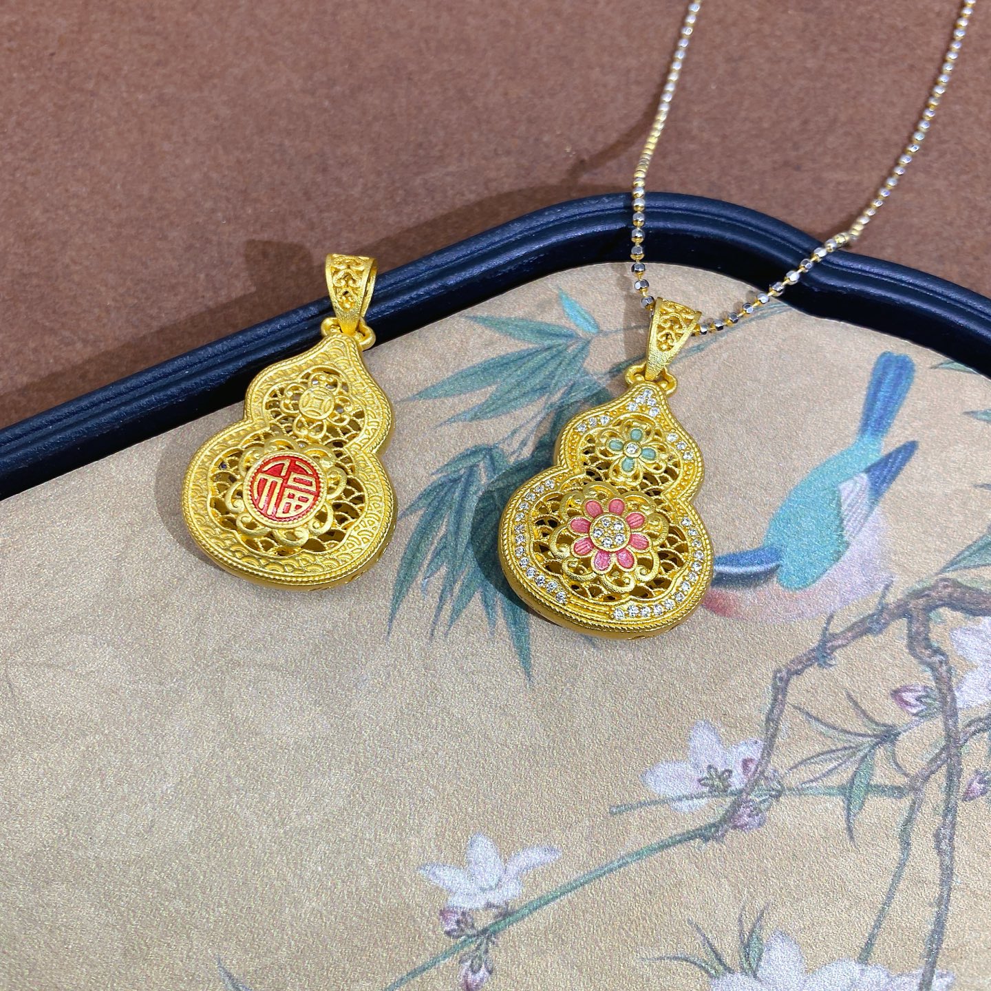 足银珐琅银制品 不退不换足银999.9  电金珐琅镂空向日葵葫芦吊坠