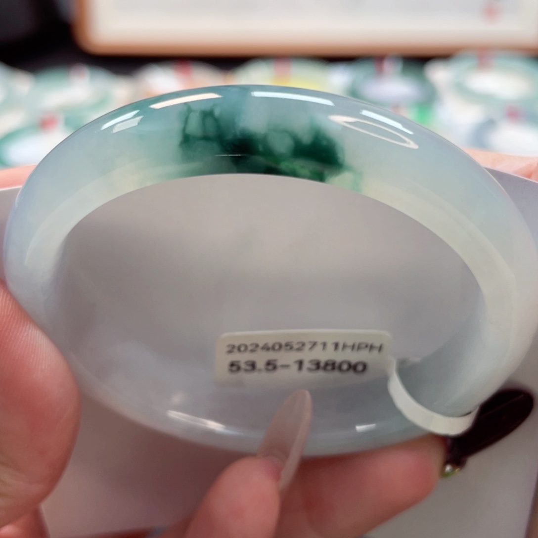 【闪购商品】翡翠未镶嵌手镯冰胶蓝飘花贵妃53+，35号