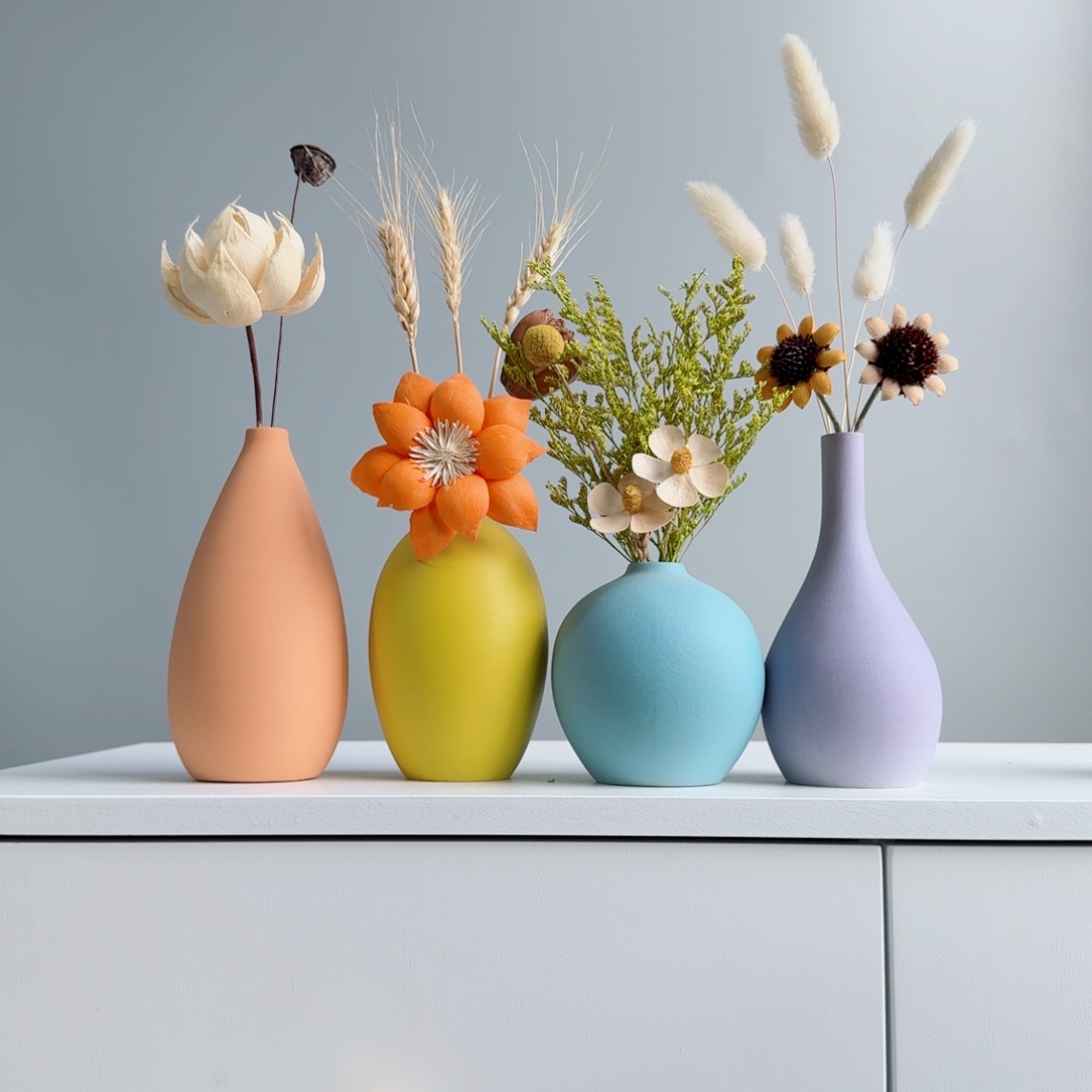 摆件陶瓷花瓶摆件含花总高约20-30cm