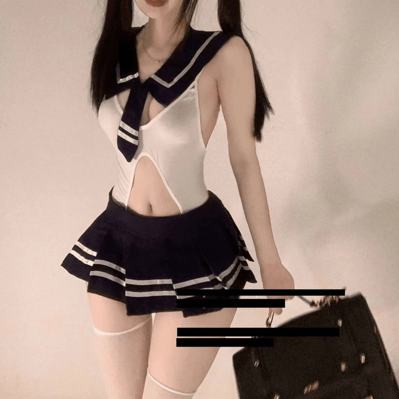 【水手】性感睡裙白色蕾丝成人黑丝诱惑内衣睡衣制服短款百褶纯欲风