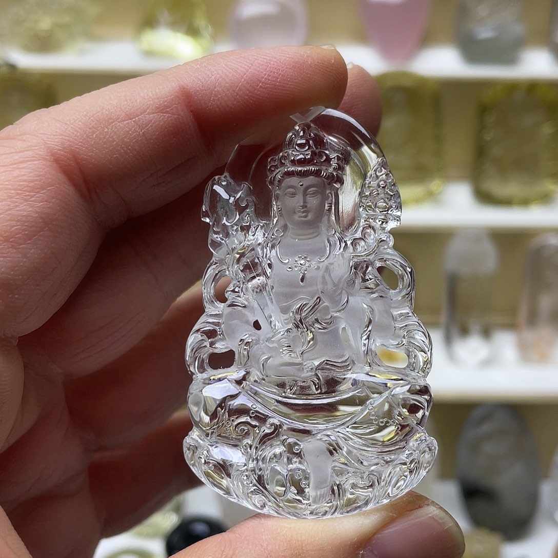 土***仙颈饰水晶未镶嵌白水晶大师精雕虚空藏菩萨吊坠