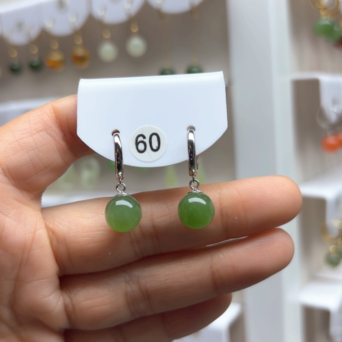 和田玉耳饰银S925镶嵌