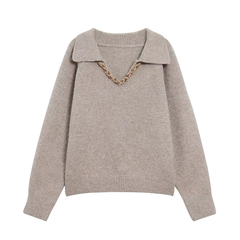 CacheCache法式v领长袖针织衫女秋冬新款宽松软糯复古毛衣