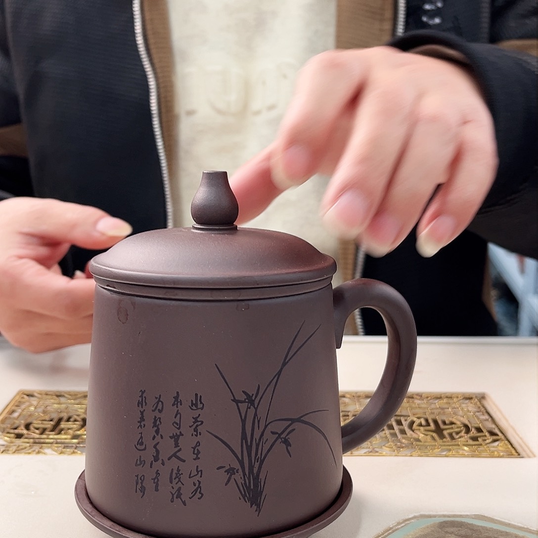 茶杯紫砂刻绘四件套