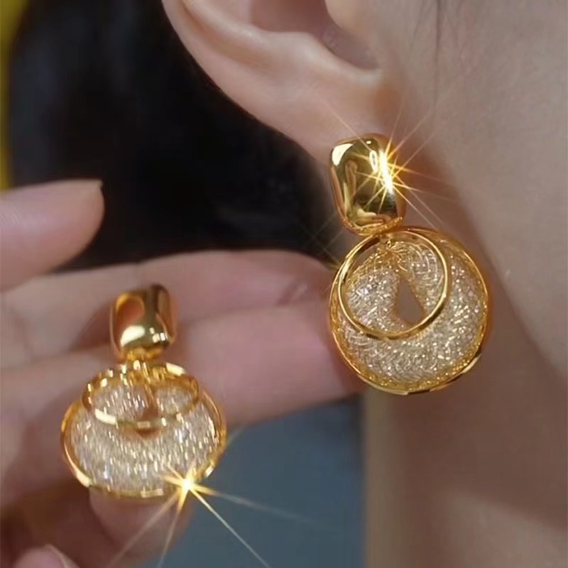 铜合金耳饰 几何网状百搭轻奢耳钉时尚简约复古小众个性耳环1187