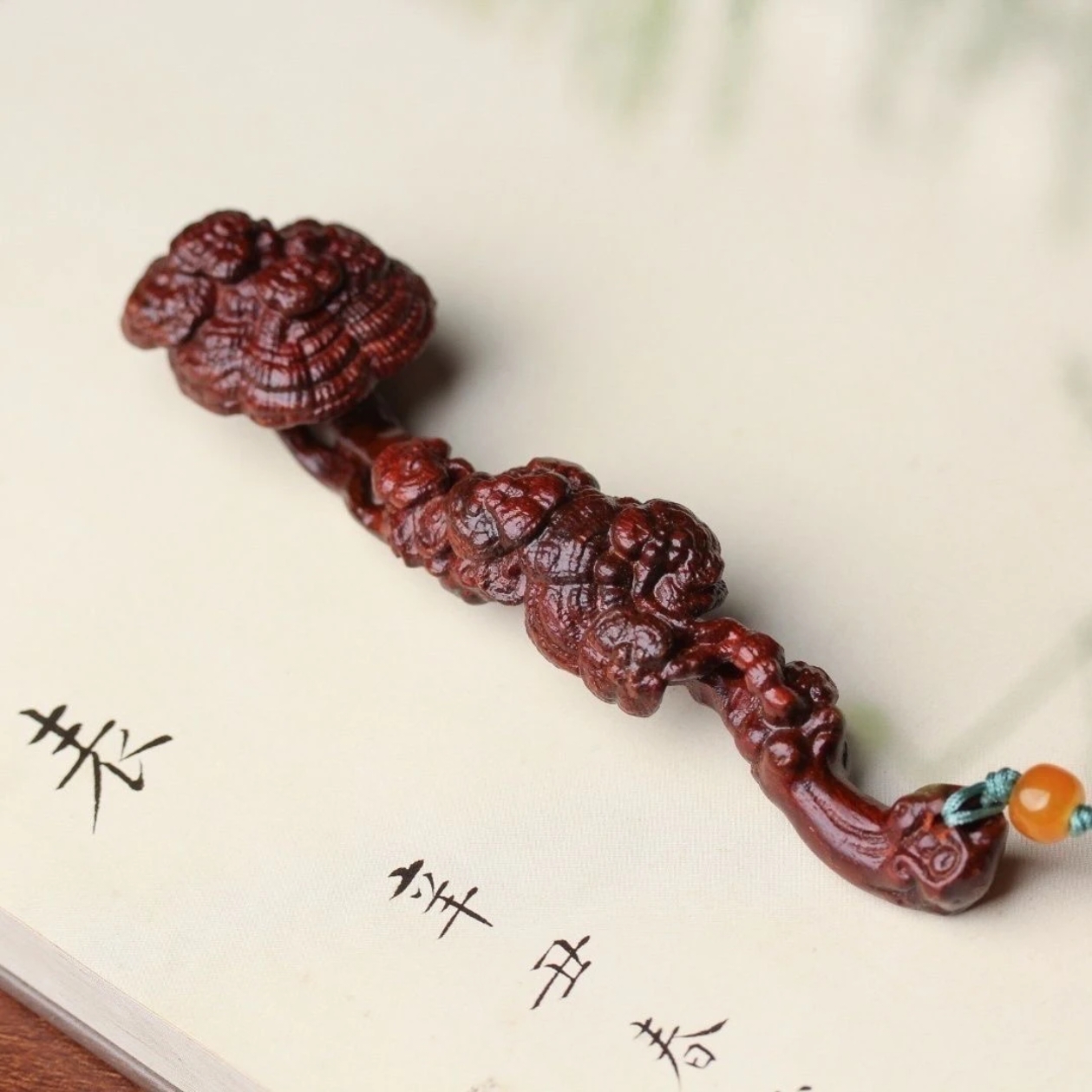 爆款紫檀木雕刻造型灵芝如意手把挂件文玩摆件饰品