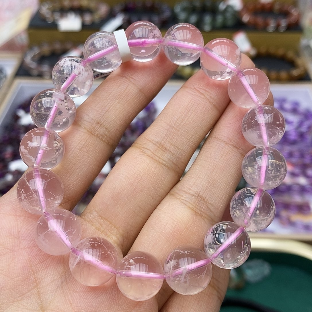 未镶嵌手链水晶粉雪花幽灵12m A014