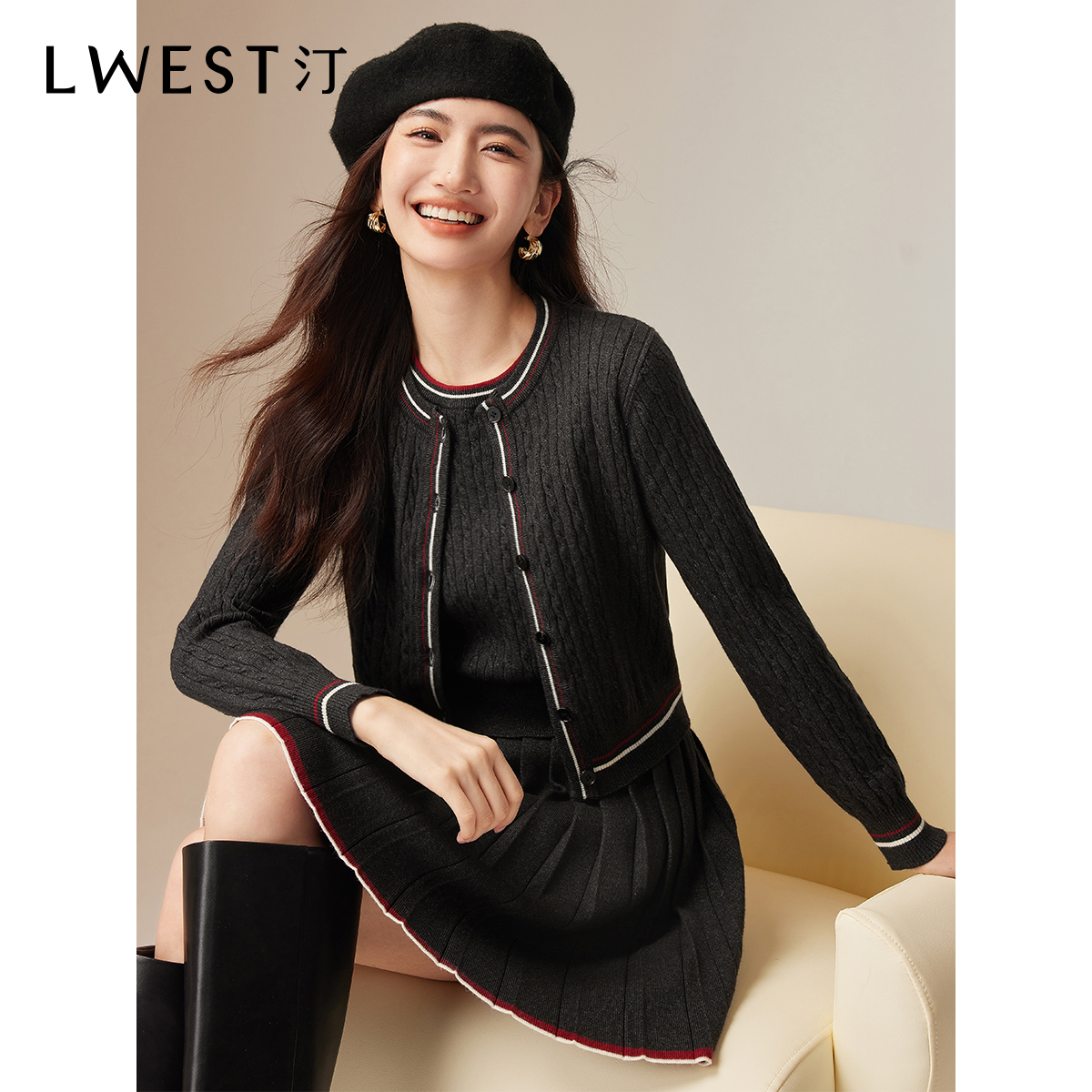 【小玉专属】朗文斯汀撞色边麻花条针织开衫DTYZ4509B07444