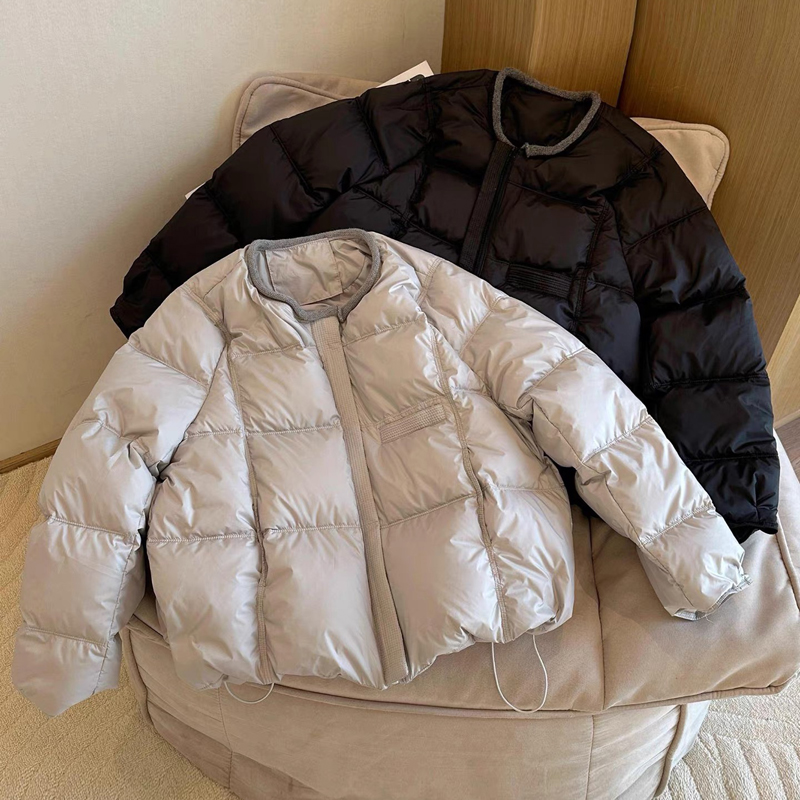 休闲时尚圆领羽绒服2025冬季新款短款宽松白鸭绒面包服外套 8008