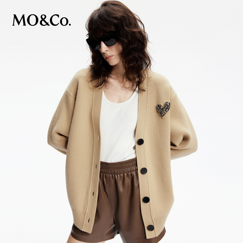 【赵老板专属】【绵羊毛×山羊绒】MOCO春爱心钉钻毛衣外套MBD1CAR023