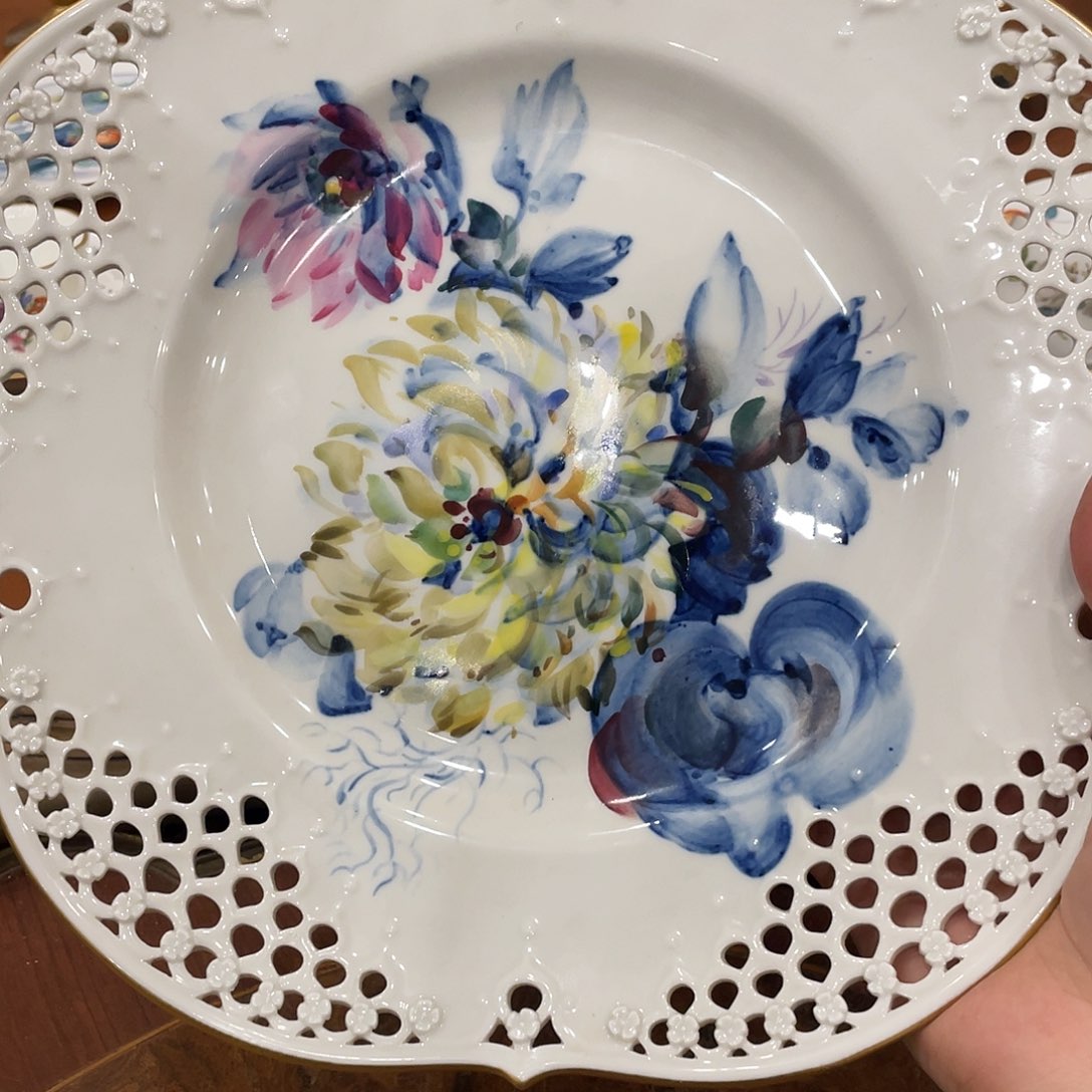 瓷片中古一等水墨彩菊