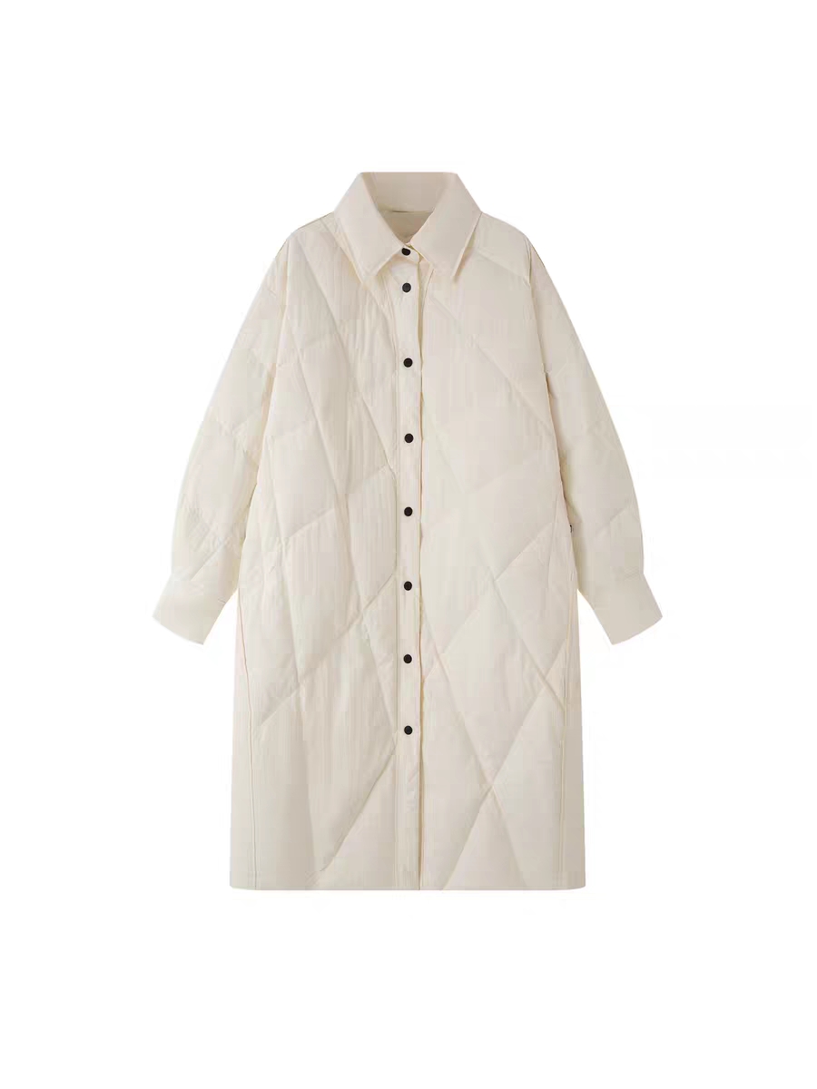 艾家新款落肩袖保暖合格品休闲白色女百搭长款中长款气质时尚4013