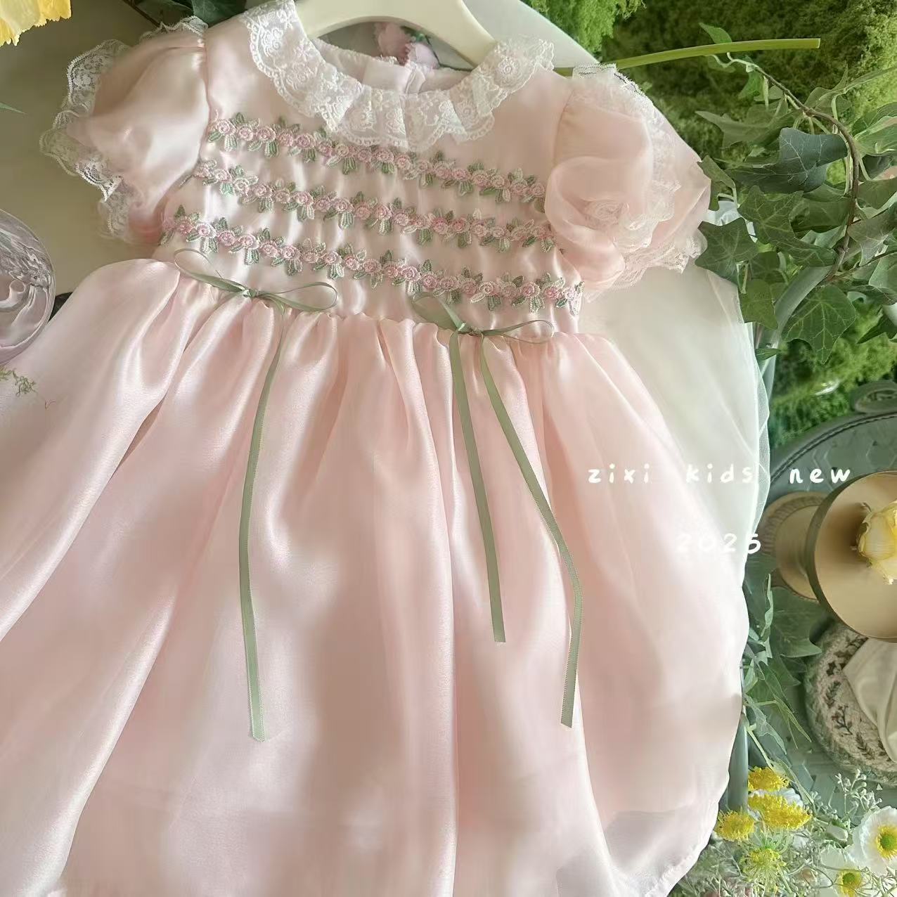 【糯米】女童夏季洋气甜美绣花泡泡袖公主连衣裙生日裙25X198