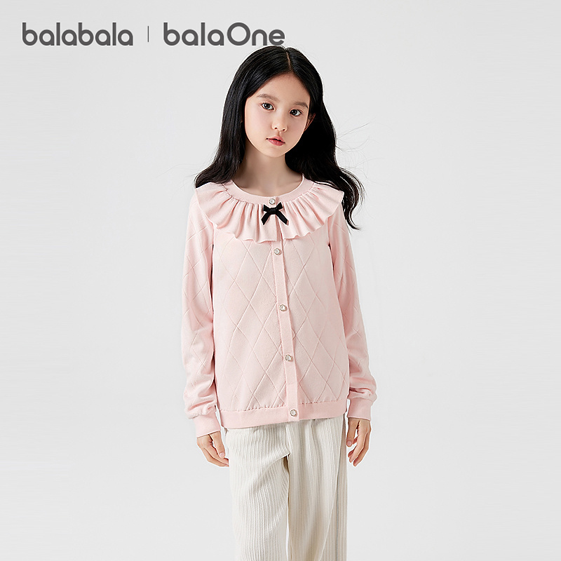 【balaOne】巴拉巴拉童装儿童毛衣女童2025秋新款毛衫中大童荷叶边