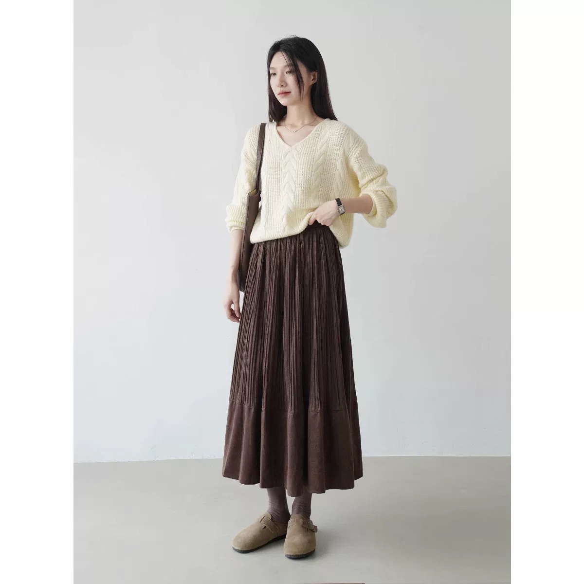 【海南肉丝】9930新款褶皱松紧腰半身裙