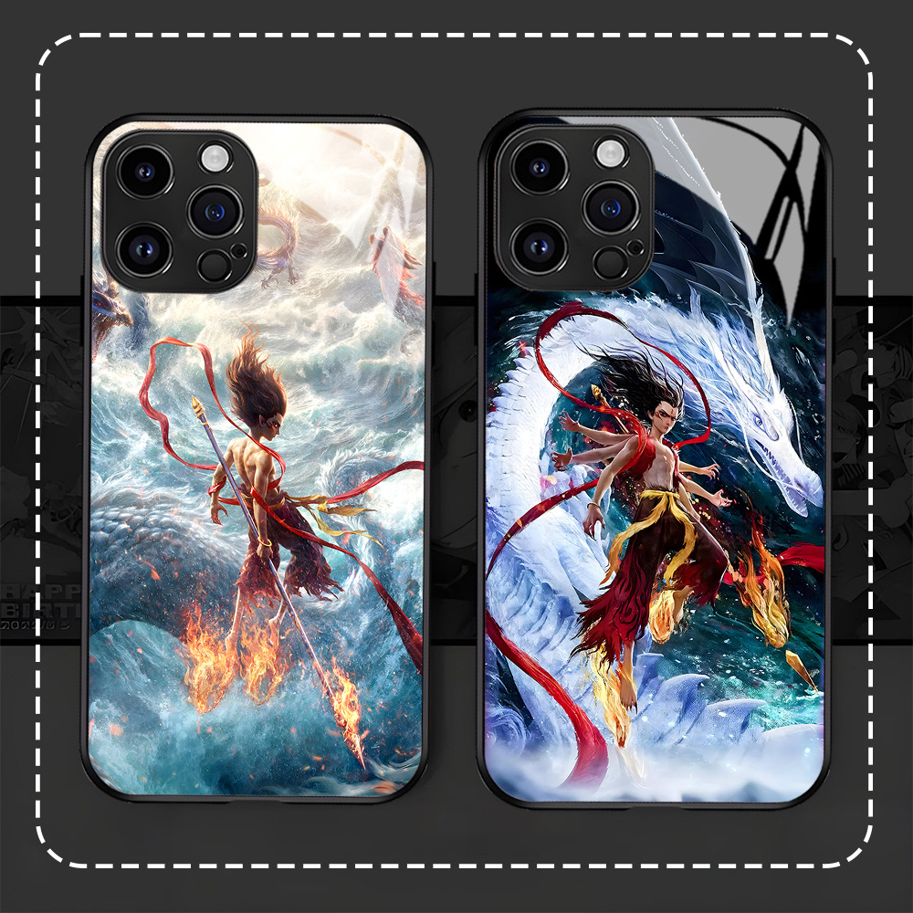 哪吒手机壳iphone情侣适用于苹果16/14魔童闹海12新款11玻璃套