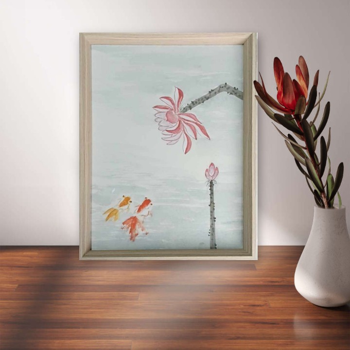 《美式摆台不同色荷花鱼图》家居装饰摆件